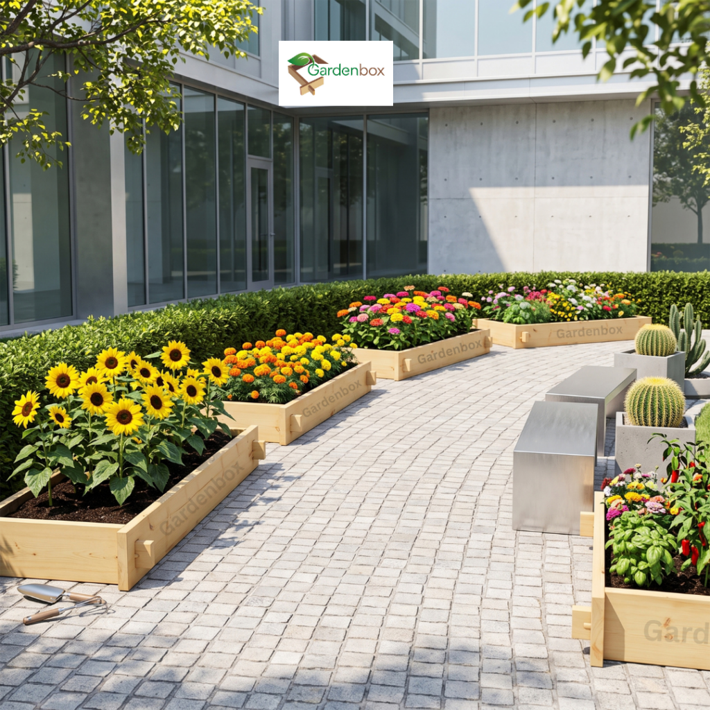 office enterance raised garden bed dubai